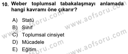 Türkiye´nin Toplumsal Yapısı Dersi 2024 - 2025 Yılı (Vize) Ara Sınav Soruları 10. Soru