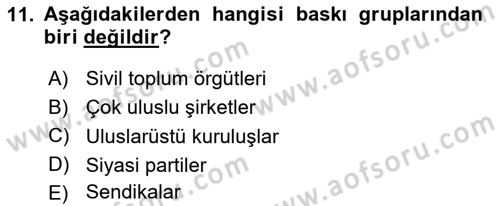Türkiye´nin Toplumsal Yapısı Dersi 2024 - 2025 Yılı (Vize) Ara Sınav Soruları 11. Soru