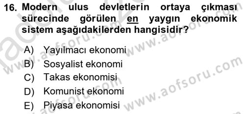 Türkiye´nin Toplumsal Yapısı Dersi Ara Sınavı Deneme Sınav Soruları 16. Soru