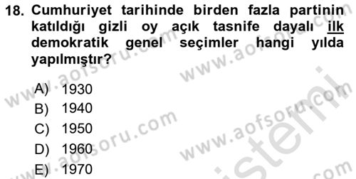 Türkiye´nin Toplumsal Yapısı Dersi Ara Sınavı Deneme Sınav Soruları 18. Soru