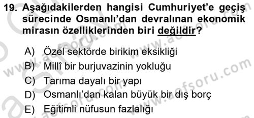 Türkiye´nin Toplumsal Yapısı Dersi 2024 - 2025 Yılı (Vize) Ara Sınav Soruları 19. Soru