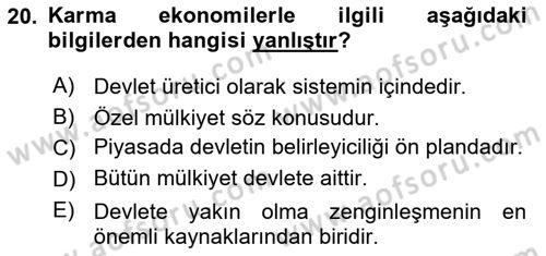 Türkiye´nin Toplumsal Yapısı Dersi Ara Sınavı Deneme Sınav Soruları 20. Soru