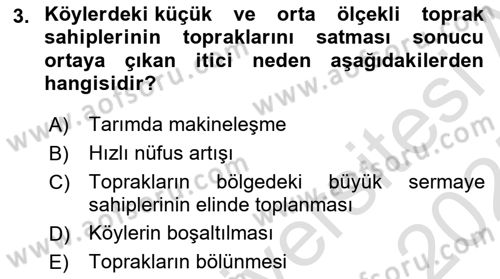Türkiye´nin Toplumsal Yapısı Dersi Ara Sınavı Deneme Sınav Soruları 3. Soru