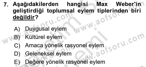 Türkiye´nin Toplumsal Yapısı Dersi Ara Sınavı Deneme Sınav Soruları 7. Soru