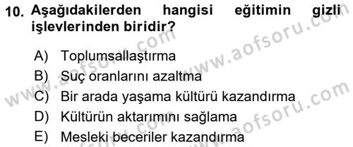 Türkiye´nin Toplumsal Yapısı Dersi 2024 - 2025 Yılı (Final) Dönem Sonu Sınav Soruları 10. Soru