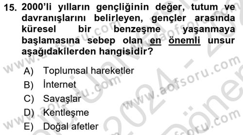 Türkiye´nin Toplumsal Yapısı Dersi 2024 - 2025 Yılı (Final) Dönem Sonu Sınav Soruları 15. Soru