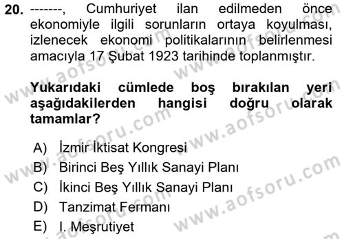 Türkiye´nin Toplumsal Yapısı Dersi 2024 - 2025 Yılı (Final) Dönem Sonu Sınav Soruları 20. Soru