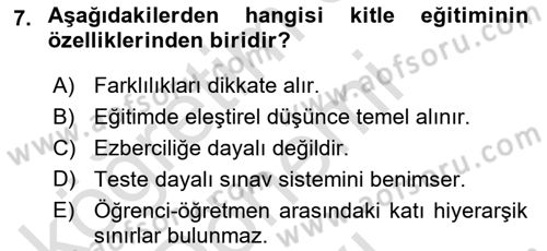 Türkiye´nin Toplumsal Yapısı Dersi 2024 - 2025 Yılı (Final) Dönem Sonu Sınav Soruları 7. Soru