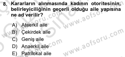 Türkiye´nin Toplumsal Yapısı Dersi 2024 - 2025 Yılı (Final) Dönem Sonu Sınav Soruları 8. Soru