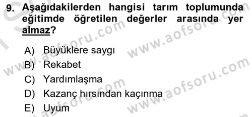 Türkiye´nin Toplumsal Yapısı Dersi 2024 - 2025 Yılı (Final) Dönem Sonu Sınav Soruları 9. Soru