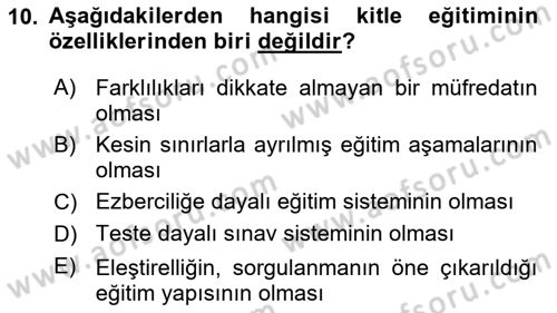 Türkiye´nin Toplumsal Yapısı Dersi 2024 - 2025 Yılı Yaz Okulu Sınav Soruları 10. Soru
