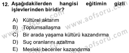 Türkiye´nin Toplumsal Yapısı Dersi 2024 - 2025 Yılı Yaz Okulu Sınav Soruları 12. Soru