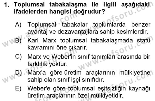 Türkiye´nin Toplumsal Yapısı Dersi 2025 - 2026 Yılı (Vize) Ara Sınav Soruları 1. Soru