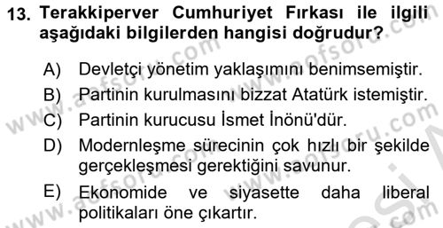 Türkiye´nin Toplumsal Yapısı Dersi 2025 - 2026 Yılı (Vize) Ara Sınav Soruları 13. Soru