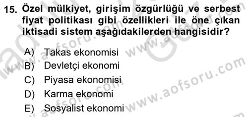 Türkiye´nin Toplumsal Yapısı Dersi 2025 - 2026 Yılı (Vize) Ara Sınav Soruları 15. Soru