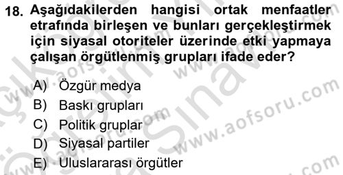 Türkiye´nin Toplumsal Yapısı Dersi 2025 - 2026 Yılı (Vize) Ara Sınav Soruları 18. Soru