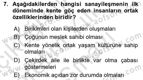 Türkiye´nin Toplumsal Yapısı Dersi 2025 - 2026 Yılı (Vize) Ara Sınav Soruları 7. Soru