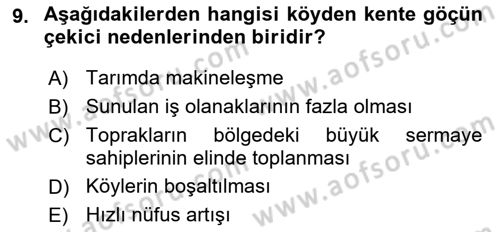 Türkiye´nin Toplumsal Yapısı Dersi 2025 - 2026 Yılı (Vize) Ara Sınav Soruları 9. Soru
