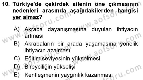 Türkiye´nin Toplumsal Yapısı Dersi 2025 - 2026 Yılı (Final) Dönem Sonu Sınav Soruları 10. Soru