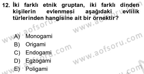 Türkiye´nin Toplumsal Yapısı Dersi 2025 - 2026 Yılı (Final) Dönem Sonu Sınav Soruları 12. Soru