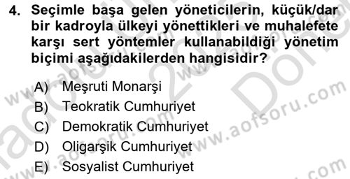 Türkiye´nin Toplumsal Yapısı Dersi 2025 - 2026 Yılı (Final) Dönem Sonu Sınav Soruları 4. Soru