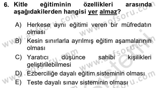Türkiye´nin Toplumsal Yapısı Dersi 2025 - 2026 Yılı (Final) Dönem Sonu Sınav Soruları 6. Soru