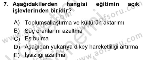 Türkiye´nin Toplumsal Yapısı Dersi 2025 - 2026 Yılı (Final) Dönem Sonu Sınav Soruları 7. Soru