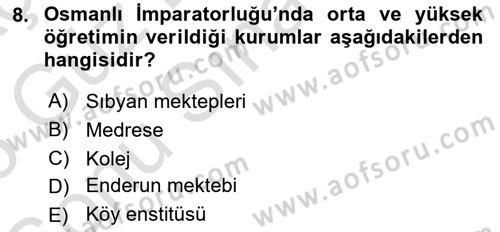 Türkiye´nin Toplumsal Yapısı Dersi 2025 - 2026 Yılı (Final) Dönem Sonu Sınav Soruları 8. Soru