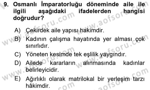 Türkiye´nin Toplumsal Yapısı Dersi 2025 - 2026 Yılı (Final) Dönem Sonu Sınav Soruları 9. Soru