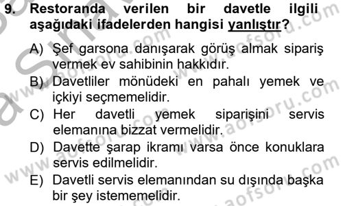 Sosyal Davranış ve Protokol Dersi 2012 - 2013 Yılı (Vize) Ara Sınav Soruları 9. Soru