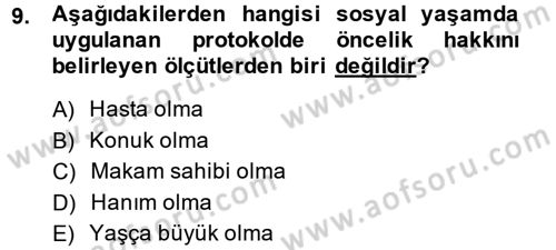 Sosyal Davranış ve Protokol Dersi 2013 - 2014 Yılı (Final) Dönem Sonu Sınav Soruları 9. Soru