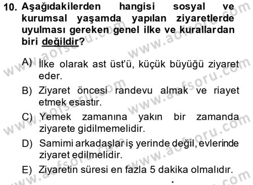 Sosyal Davranış ve Protokol Dersi 2013 - 2014 Yılı Tek Ders Sınav Soruları 10. Soru