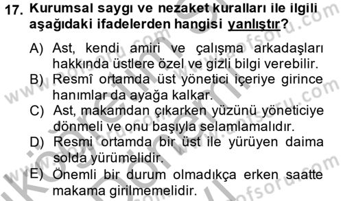 Sosyal Davranış ve Protokol Dersi 2014 - 2015 Yılı (Final) Dönem Sonu Sınav Soruları 17. Soru