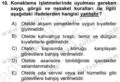 Sosyal Davranış ve Protokol Dersi 2015 - 2016 Yılı (Vize) Ara Sınav Soruları 10. Soru