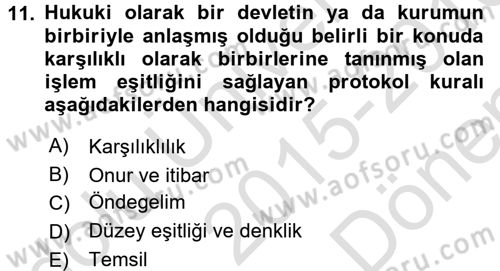 Sosyal Davranış ve Protokol Dersi 2015 - 2016 Yılı (Final) Dönem Sonu Sınav Soruları 11. Soru