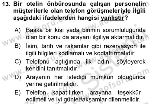 Sosyal Davranış ve Protokol Dersi 2015 - 2016 Yılı (Final) Dönem Sonu Sınav Soruları 13. Soru