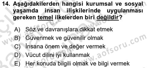 Sosyal Davranış ve Protokol Dersi 2015 - 2016 Yılı (Final) Dönem Sonu Sınav Soruları 14. Soru