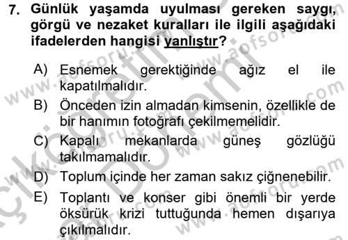 Sosyal Davranış ve Protokol Dersi 2016 - 2017 Yılı (Vize) Ara Sınav Soruları 7. Soru