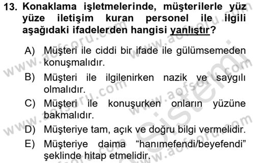 Sosyal Davranış ve Protokol Dersi 2016 - 2017 Yılı (Final) Dönem Sonu Sınav Soruları 13. Soru