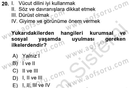 Sosyal Davranış ve Protokol Dersi 2016 - 2017 Yılı (Final) Dönem Sonu Sınav Soruları 20. Soru