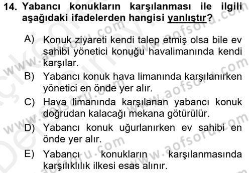 Sosyal Davranış ve Protokol Dersi 2017 - 2018 Yılı 3 Ders Sınav Soruları 14. Soru