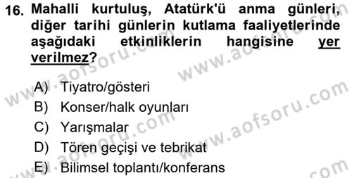 Sosyal Davranış ve Protokol Dersi 2017 - 2018 Yılı 3 Ders Sınav Soruları 16. Soru