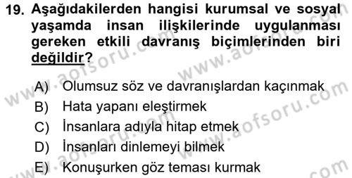 Sosyal Davranış ve Protokol Dersi 2017 - 2018 Yılı 3 Ders Sınav Soruları 19. Soru