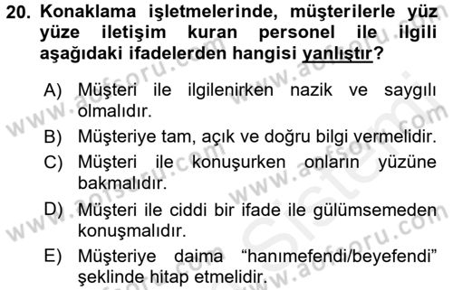 Sosyal Davranış ve Protokol Dersi 2017 - 2018 Yılı 3 Ders Sınav Soruları 20. Soru
