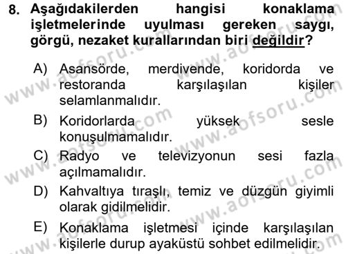 Sosyal Davranış ve Protokol Dersi 2017 - 2018 Yılı 3 Ders Sınav Soruları 8. Soru