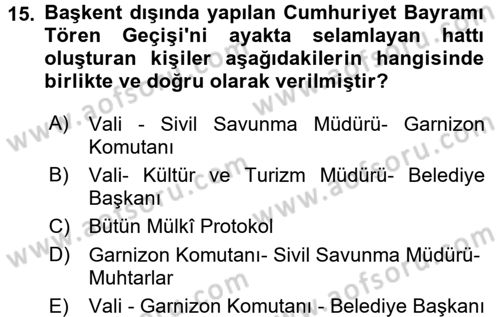 Sosyal Davranış ve Protokol Dersi 2017 - 2018 Yılı (Final) Dönem Sonu Sınav Soruları 15. Soru