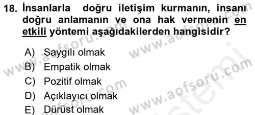Sosyal Davranış ve Protokol Dersi 2017 - 2018 Yılı (Final) Dönem Sonu Sınav Soruları 18. Soru