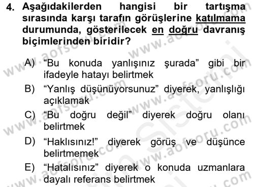 Sosyal Davranış ve Protokol Dersi 2017 - 2018 Yılı (Final) Dönem Sonu Sınav Soruları 4. Soru