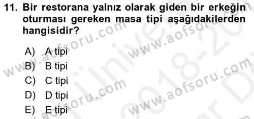 Sosyal Davranış ve Protokol Dersi 2018 - 2019 Yılı (Vize) Ara Sınav Soruları 11. Soru