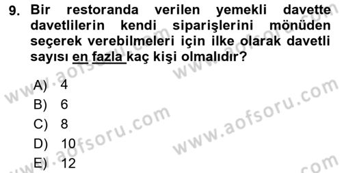 Sosyal Davranış ve Protokol Dersi 2018 - 2019 Yılı (Vize) Ara Sınav Soruları 9. Soru